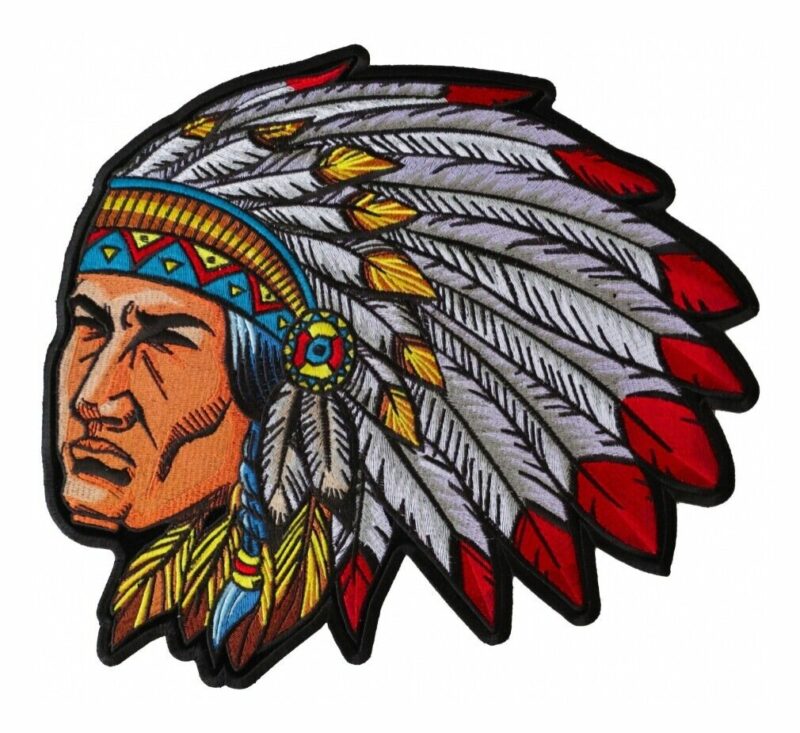 Large Native American Chief Headdress Embroidered Biker Patch