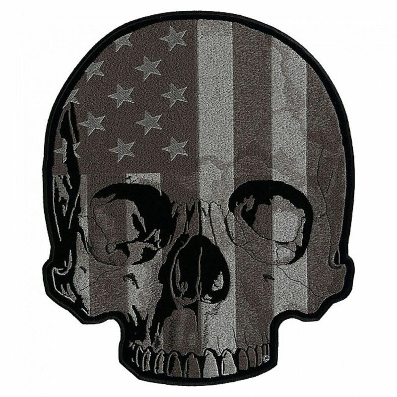 Patriotic Subdued USA American Flag Half Skull Embroidered Biker Patch Large