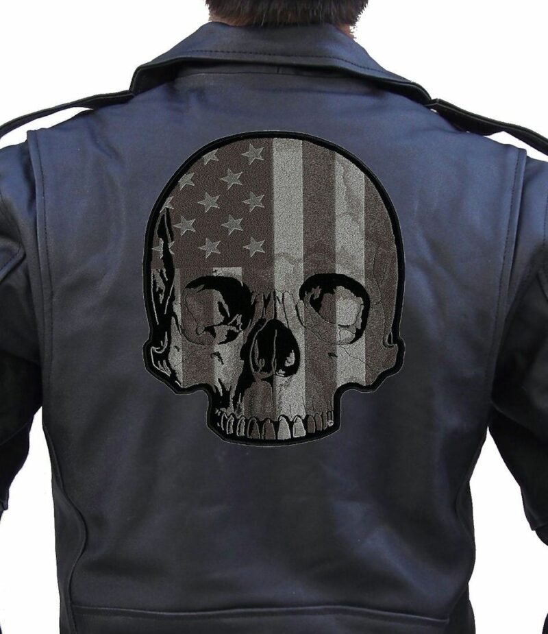 Patriotic Subdued USA American Flag Half Skull Embroidered Biker Patch Large - Image 2