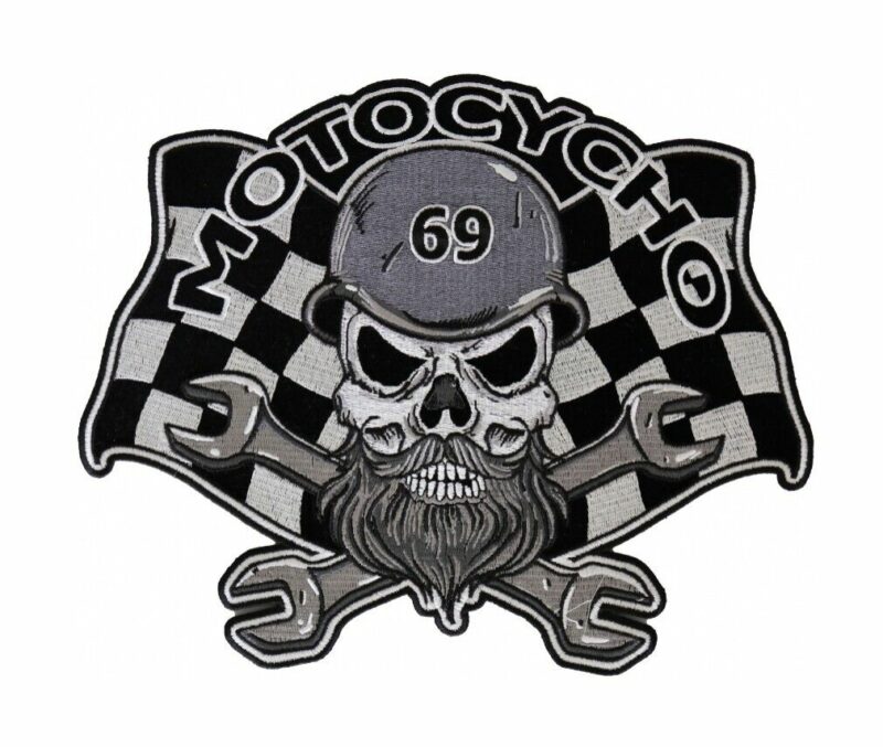 Small Motocycho Bearded Skull Biker Guy Motorcycle Embroidered Biker Patch