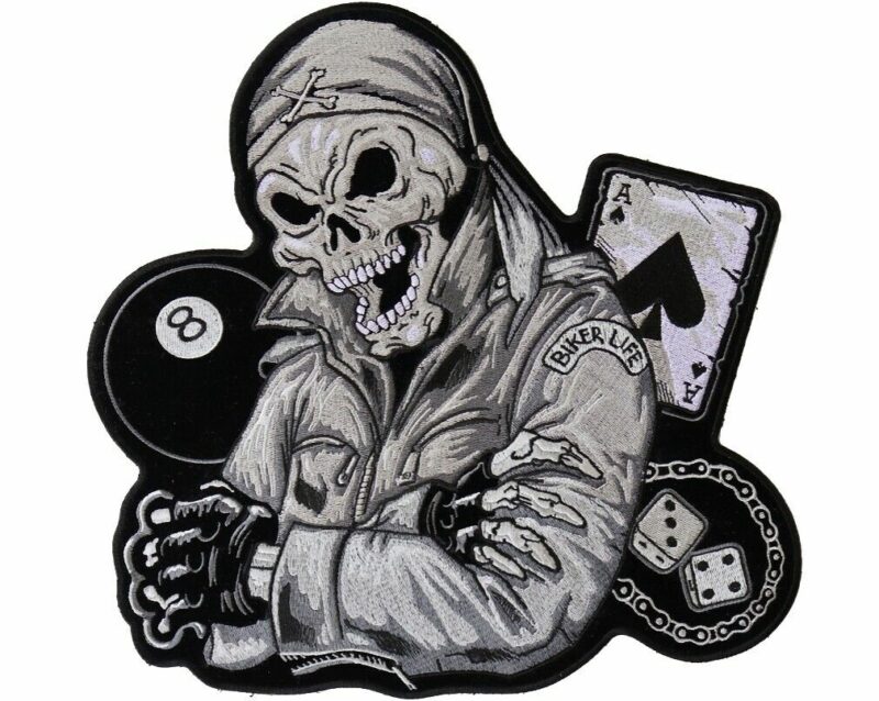 Small Motorcycle Biker Life Guy Skull Subdued Embroidered Biker Patch