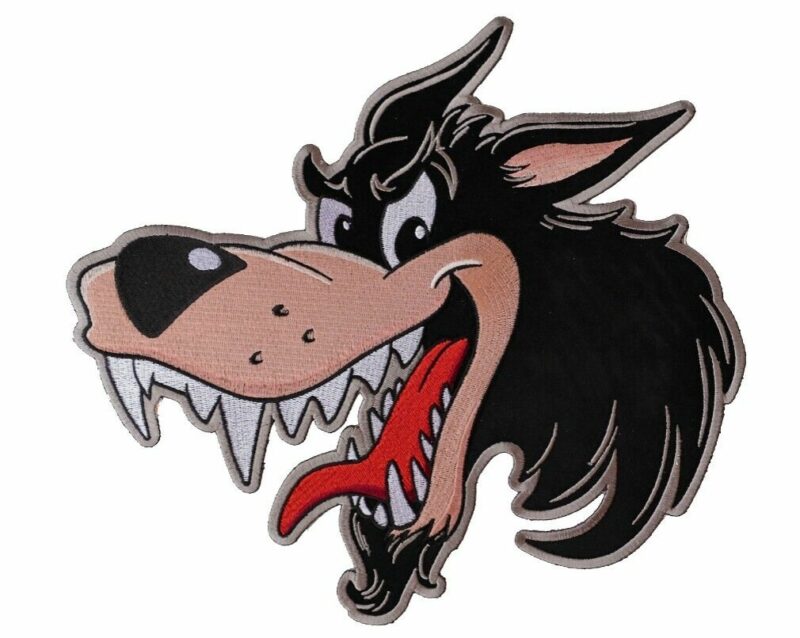 Large Cartoon Style Mean Wolf Embroidered Biker Patch