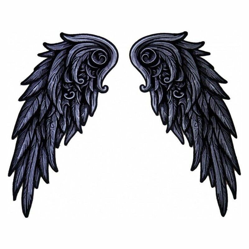 Large Size Ladies Silver Angel Wings Lady Rider Embroidered Biker Patch Set