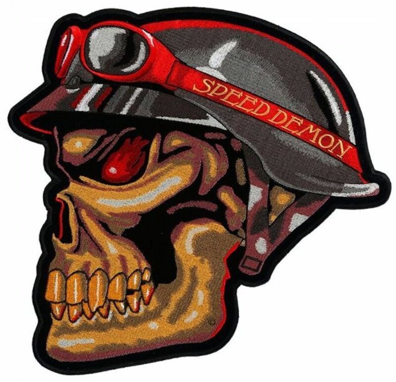 Speed Demon Red Eyed Skull Mens Embroidered Biker Patch medium Size FREE SHIP