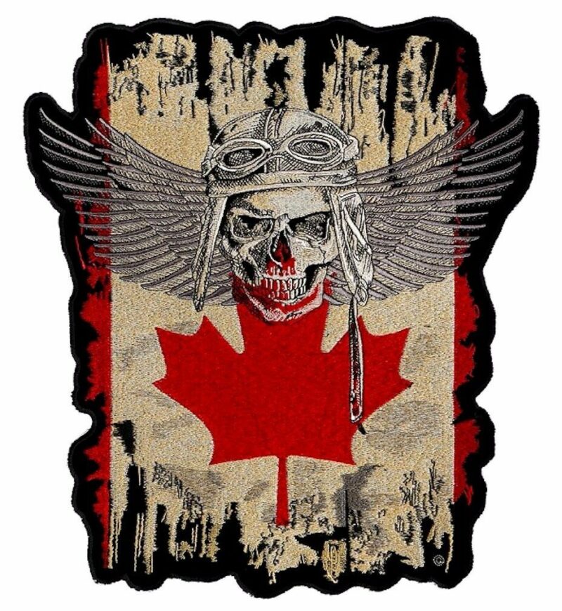 Large Canadian Flag Fighter Pilot Skull With Wings Patriotic Biker Patch