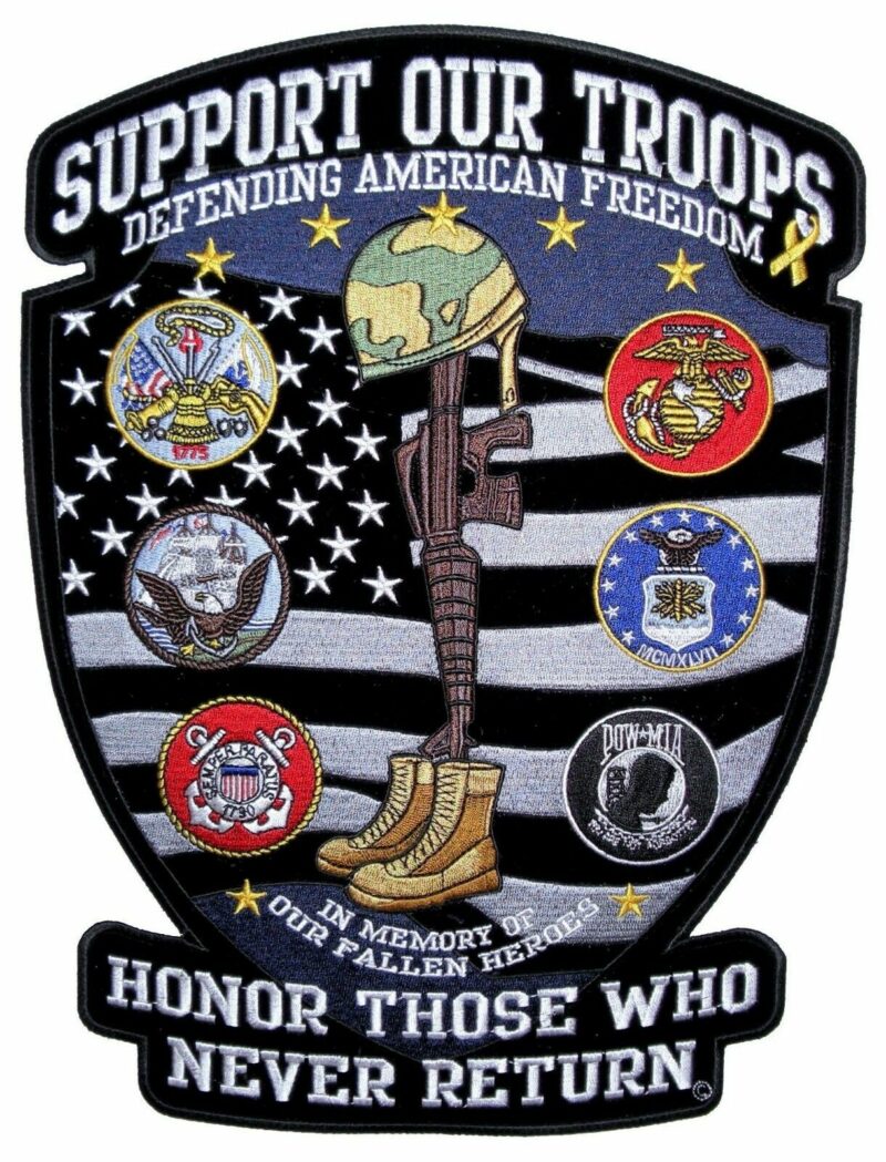Support Our Troops Large Military Veteran POW-MIA Patriotic Biker Patch