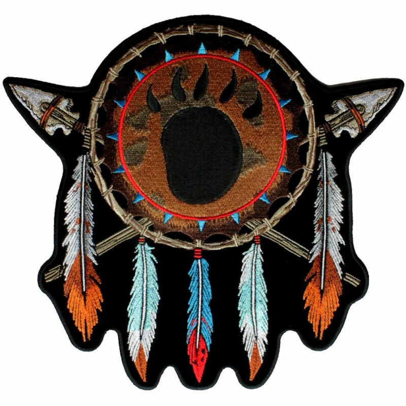 Native Indian Feathers, Bear Paw Biker Patch FREE SHIP