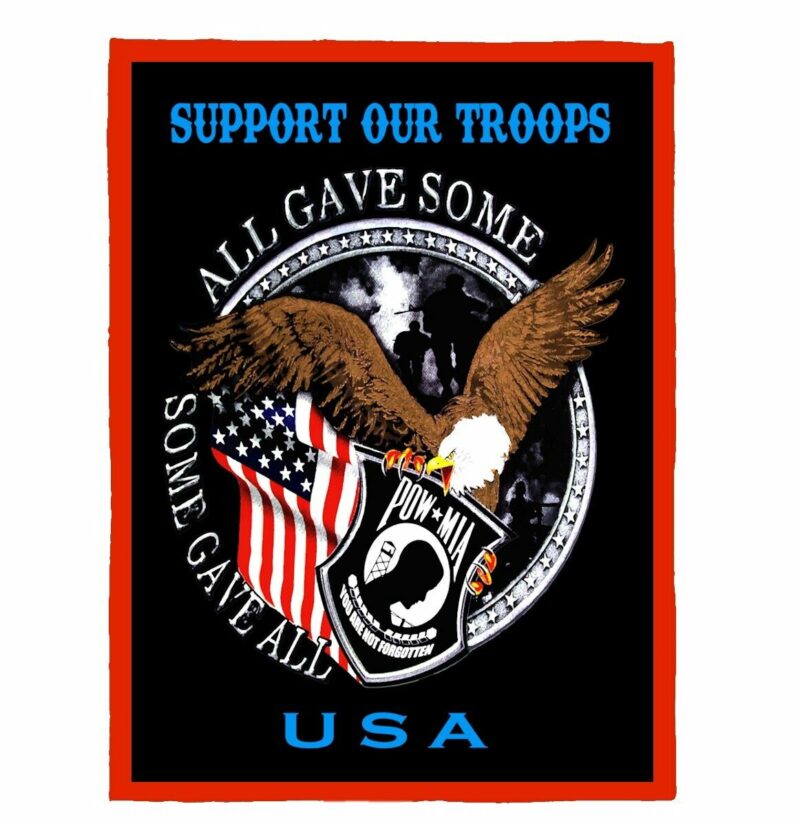 Support Our Troops Eagle POW-MIA Patriotic Fleece Throw Blanket Or Banner