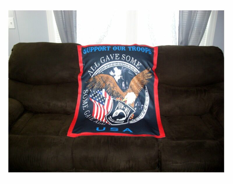 Support Our Troops Eagle POW-MIA Patriotic Fleece Throw Blanket Or Banner - Image 2