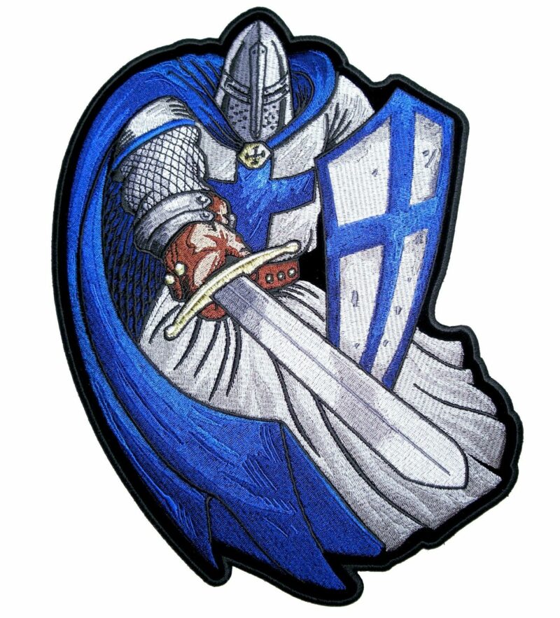 Christian Crusader Templar Knight W Sword Blue Embroidered Biker Patch