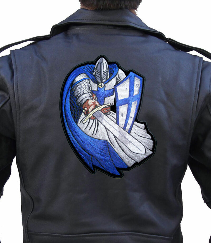 Christian Crusader Templar Knight W Sword Blue Embroidered Biker Patch - Image 2