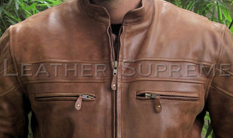 Mens Concealed Carry Holster Brown Leather Buffalo Hide Biker Motorcycle Jacket - Image 6
