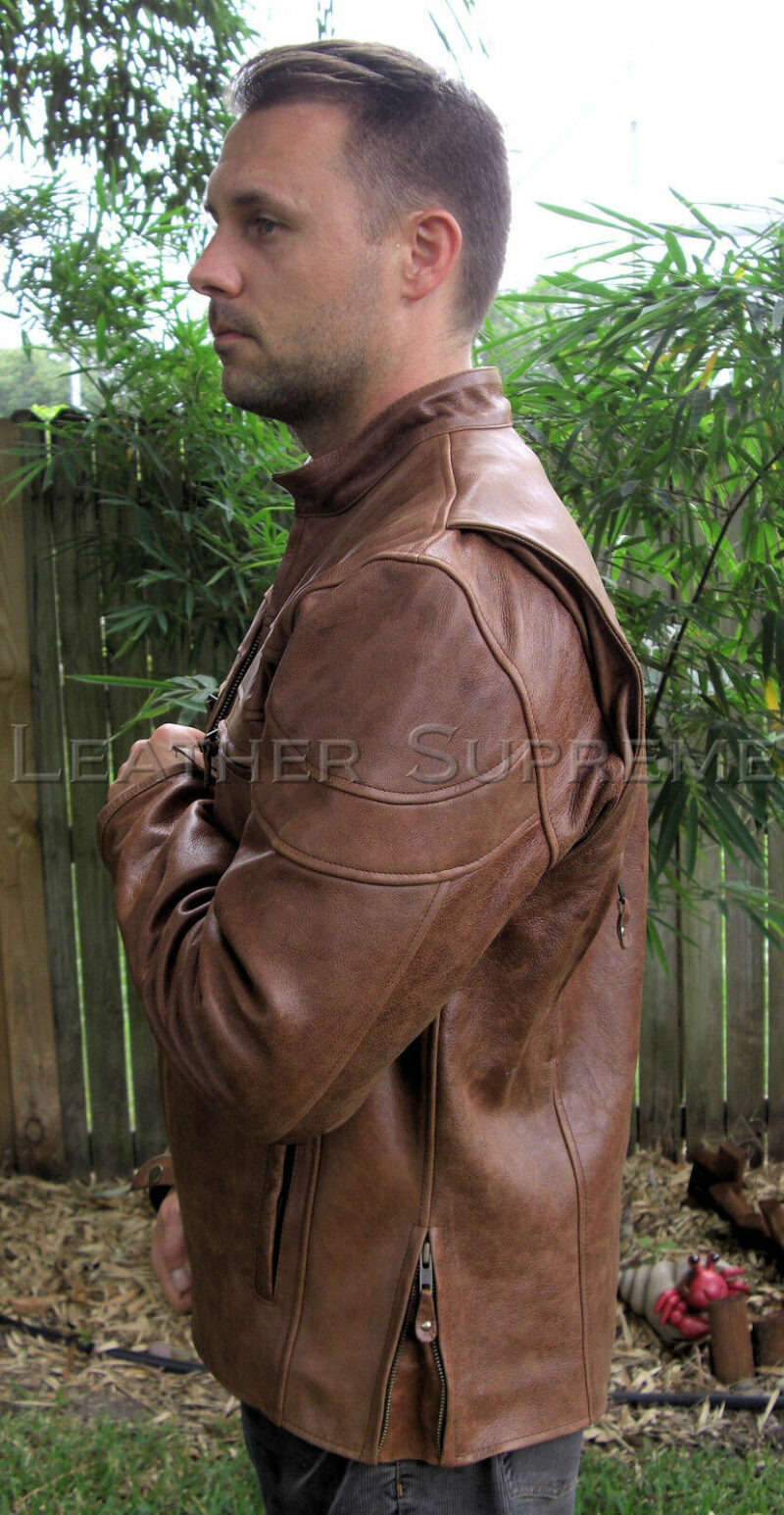 Mens Concealed Carry Holster Brown Leather Buffalo Hide Biker Motorcycle Jacket - Image 3