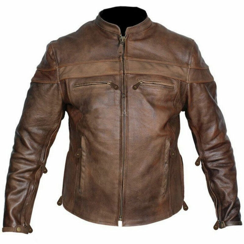 Mens Concealed Carry Holster Brown Leather Buffalo Hide Biker Motorcycle Jacket