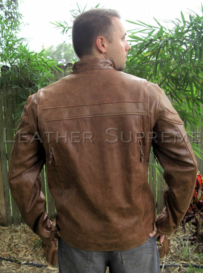 Mens Concealed Carry Holster Brown Leather Buffalo Hide Biker Motorcycle Jacket - Image 2