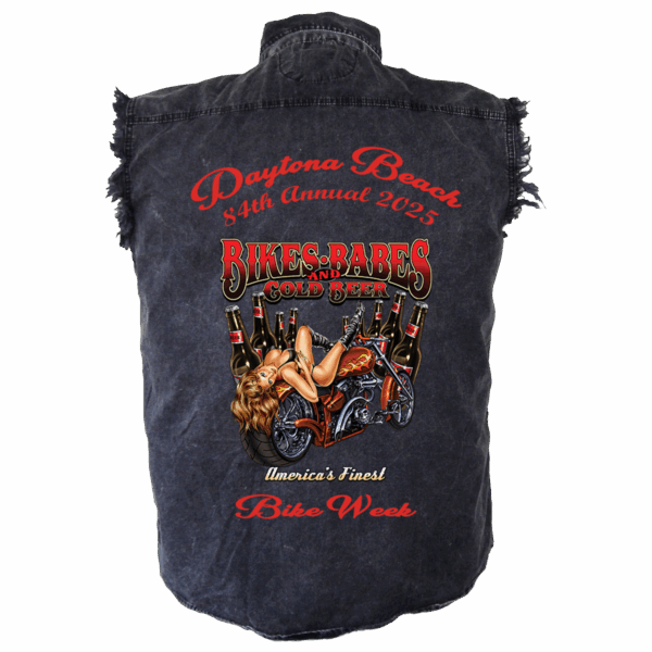 Men's Daytona Beach Bike Week 2025 Denim Shirt Bikes Babes and Beer