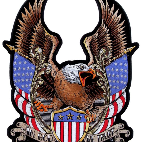 Patriotic Eagle, American Flags In God We Trust Embroidered Biker Patch