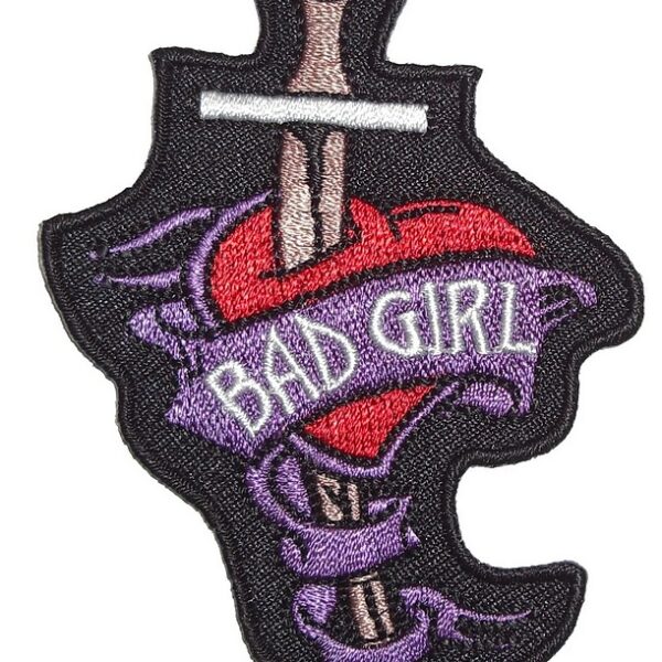 Bad Girl Sword Through Heart Embroidered Biker Patch