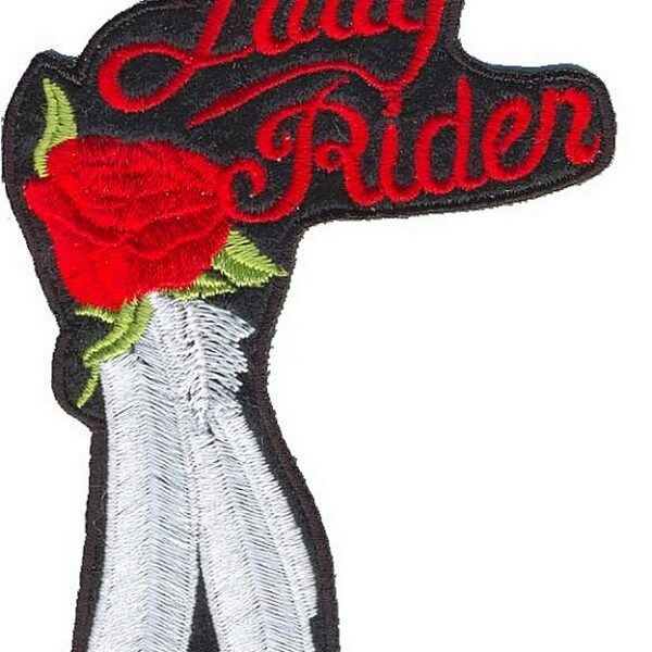 Red Lady Rider Rose And Feathers Embroidered Biker Patch