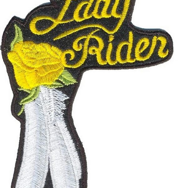 Yellow Lady Rider Rose And Feathers Embroidered Biker Patch Medium