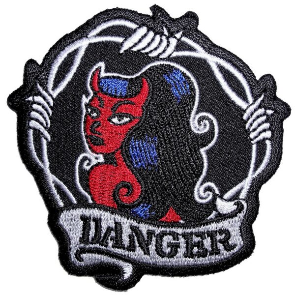 Danger Sexy Devil Girl Lady Rider Embroidered Biker Patch Small