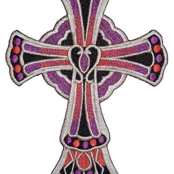 Stained Glass Cross Lady Rider Embroidered Biker Patch Medium