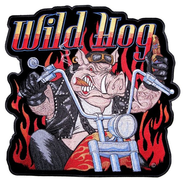 Wild Hog Motorcycle Flames Embroidered Biker Patch