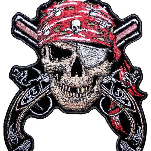 Pirate Skull Eye Patch Crossed Guns Embroidered Biker Patch