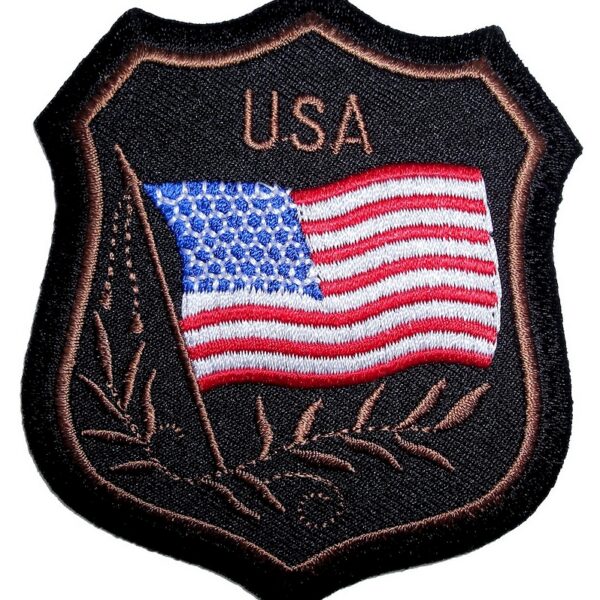 USA American Flag Crest Shape Badge Embroidered Biker Patch Small