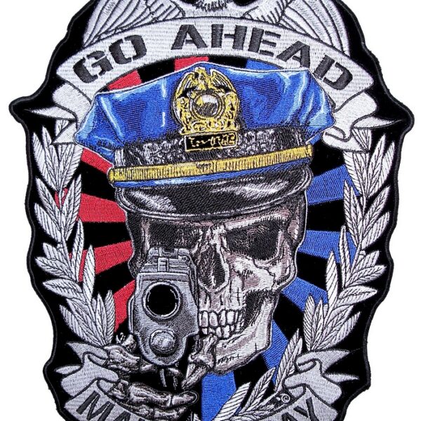 Make My Day Cop Skull Gun Pistol Embroidered Biker Patch