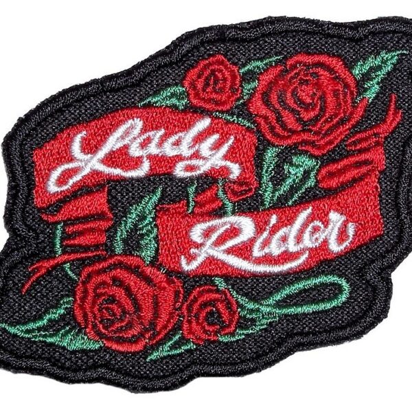 Beautiful Lady Rider Red Roses Embroidered Biker Patch Small