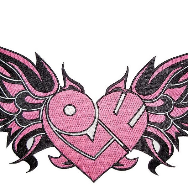 Pink Tribal Heart With Flames Embroidered Biker Patch