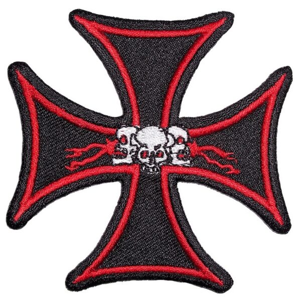 Iron Cross With Three Skulls Embroidered Biker Patch