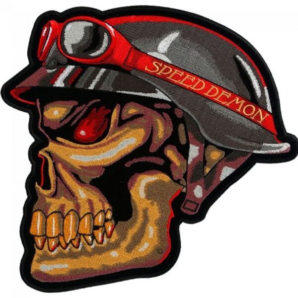 Speed Demon Red Eyed Skull Embroidered Biker Patch