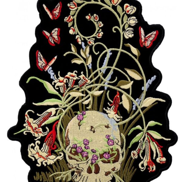 Skull In Flower Patch Butterflies Ladies Biker Patch