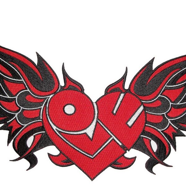 Red Tribal Heart With Flames Embroidered Biker Patch