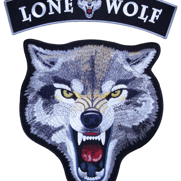 Lone Wolf Growling Wolf 2 PC Rocker Set Biker Patch