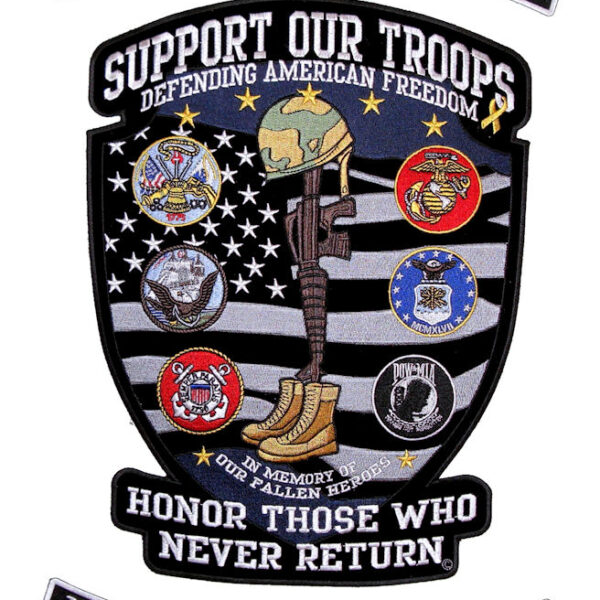 Patriotic Support Our Troops 3 Pc Rocker Set Biker Patch