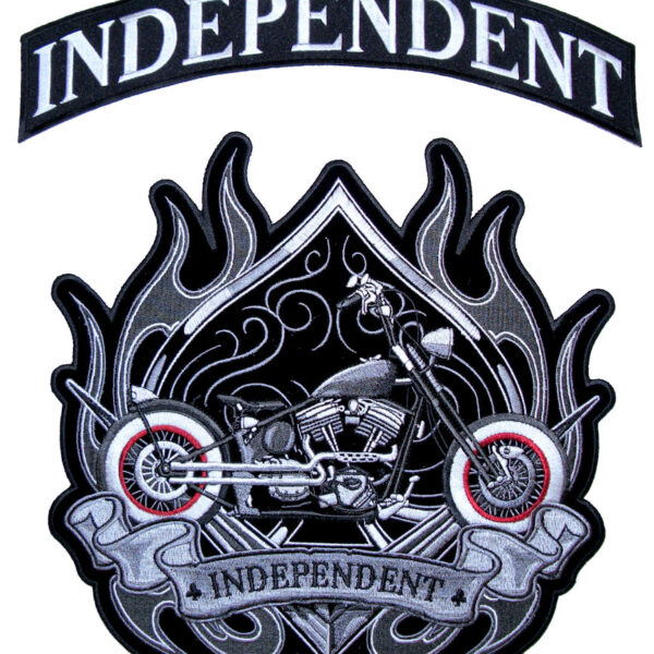 Large Independent Ace Of Spades 2 PC Rocker Set Biker Patch