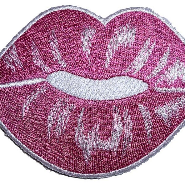Pink Hot Lips Lady Rider Embroidered Biker Patch Small
