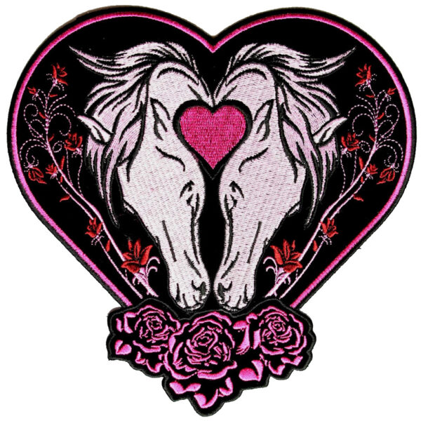 Love Horses, Roses Hearts Lady Embroidered Biker Patch