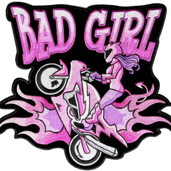 Bad Girl Motorcycle Wheeley Embroidered Lady Biker Patch