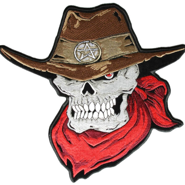 Patriotic Cowboy Skull With Red Bandana Embroidered Biker Patch