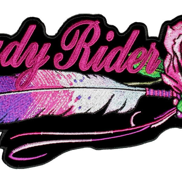 Lady Rider Pink Rose, Feathers Embroidered Biker Patch