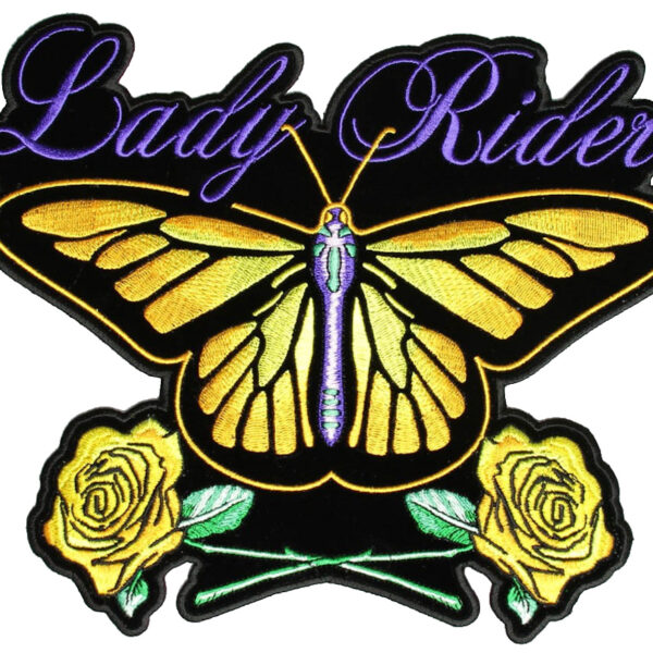 Lady Rider Butterfly, Roses Embroidered Biker Patch
