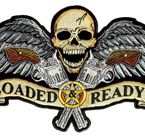 Patriotic Loaded And Ready Skull Guns Biker Patch