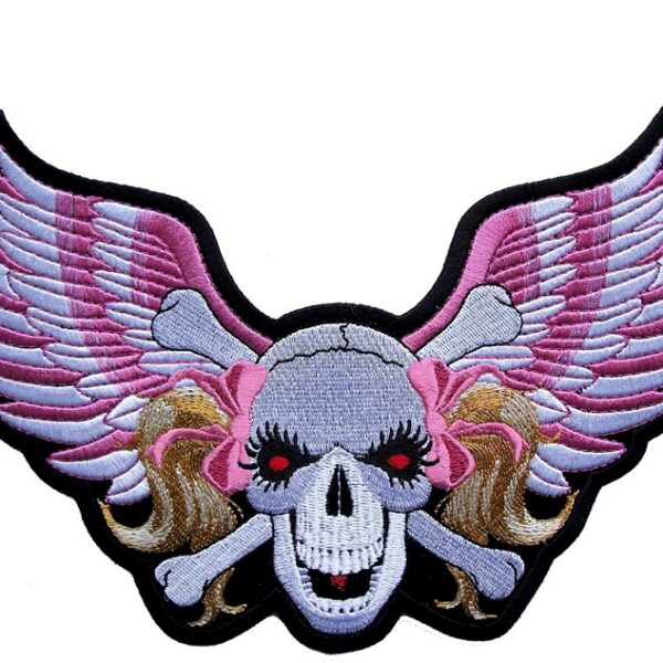 Pink Wings Skull Lady Rider Embroidered Biker Patch