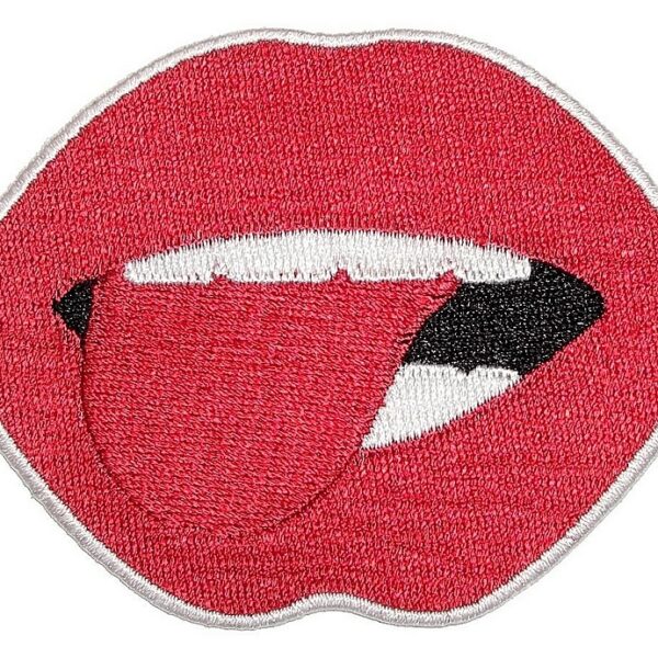 Red Lips And Licking Tongue Embroidered Lady Biker Patch