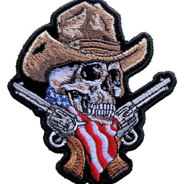 American Cowboy Skull Guns Embroidered Biker Patch