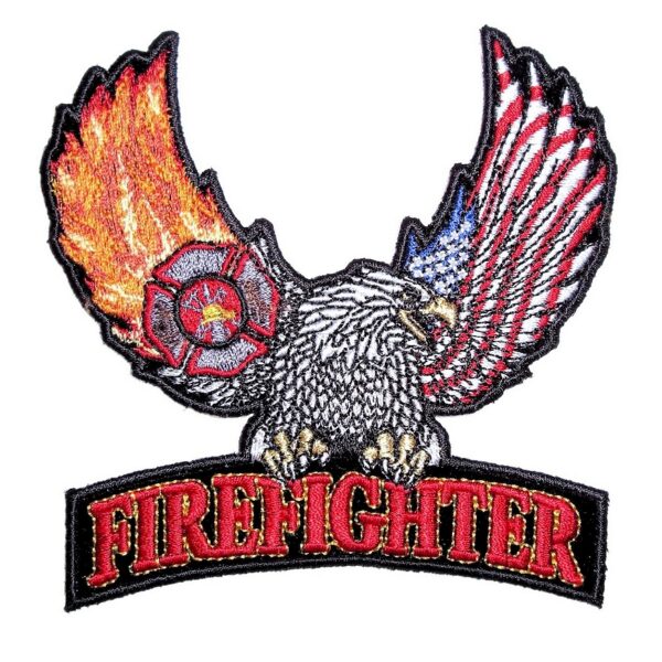 Eagle Wings Firefighter Flames Embroidered Biker Patch Small